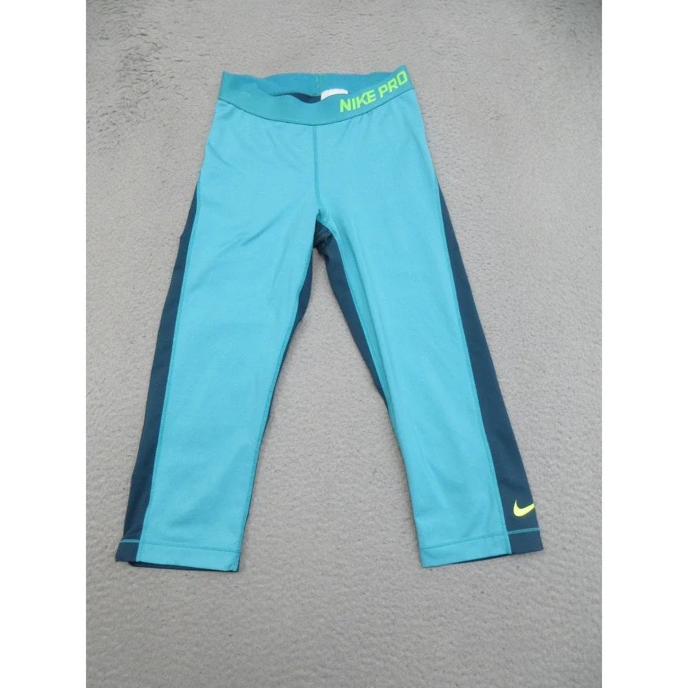 Nike Pro Dri-FIT Compression Capri Leggings Womens S Blue Volt 589366-389